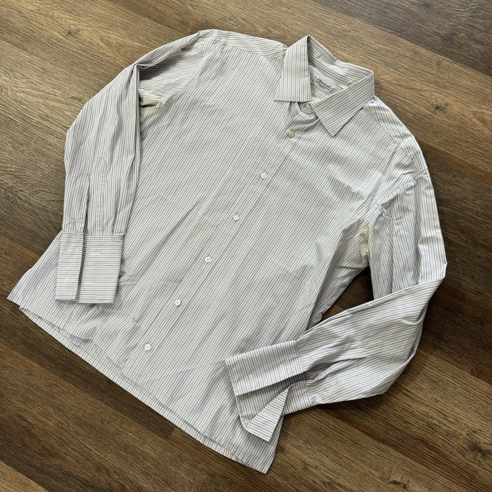 Charvet Place Vendome Paris Multicolor Striped Button Up Shirt Sz 17.5x44.5 FAIR